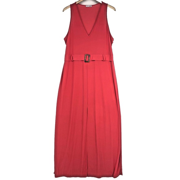 Belted Sleeveless Maxi Dress Plus Size 2X Hot Pink Fashion Nova Jersey Knit Slit - Picture 1 of 6